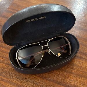 Michael Kors Women’s Gold Finish Aviator Sunglasses with Leather Hard Case